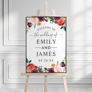 Affiche Rustique Bourgogne Blush Fall Floral Mariage Bienv