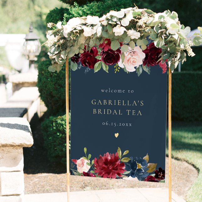 Affiche Rustique Bourgogne et Navy Floral Bridal Tea Welco (Créateur téléchargé)