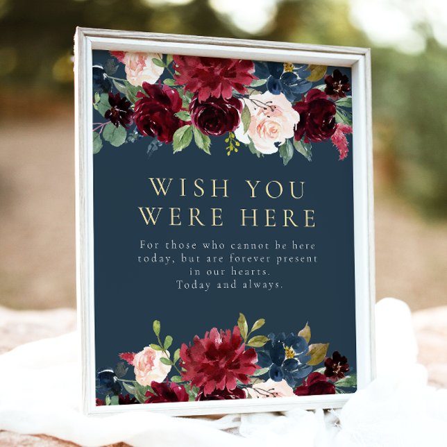 Affiche Rustique Bourgogne Marine Bleu Floral En Mémoire A (Créateur téléchargé)