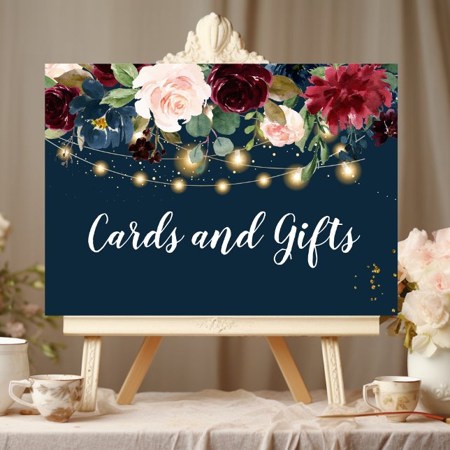 Affiche Rustique Bourgogne Marine Bleu & Rouge Fleurs & Lu (Créateur téléchargé)