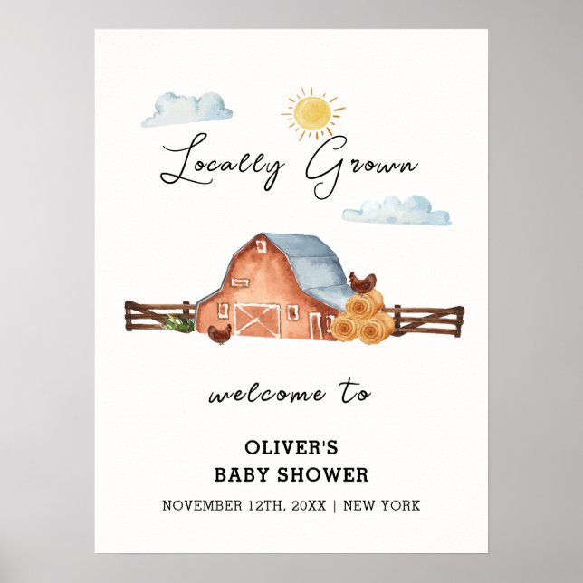 Affiche Rustique Cultivé Localement ferme Baby shower de g (Devant)
