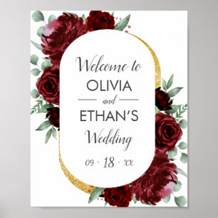 Affiche Rustique Elégant Rouge Rose Floral Mariage blanc o