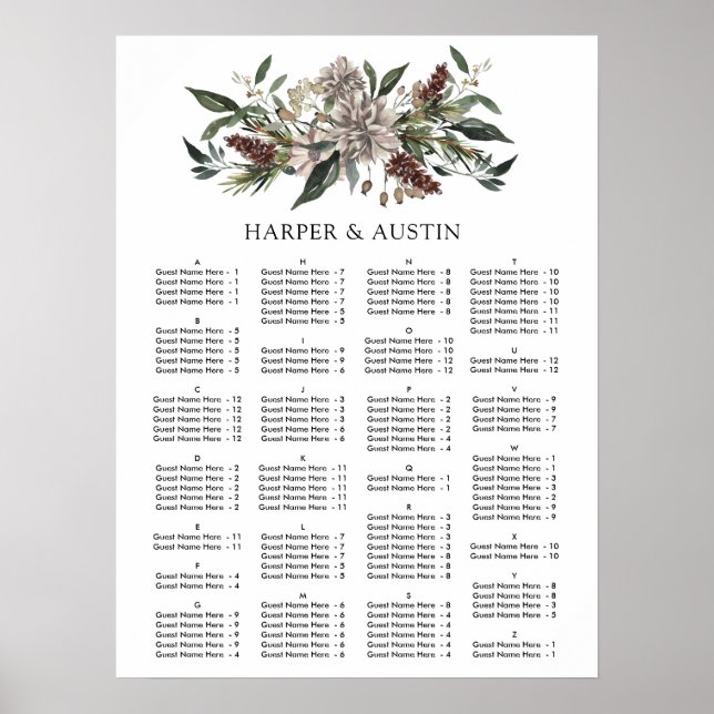 Affiche Rustique Floral Automne Mariage d'hiver Carte de s (Devant)