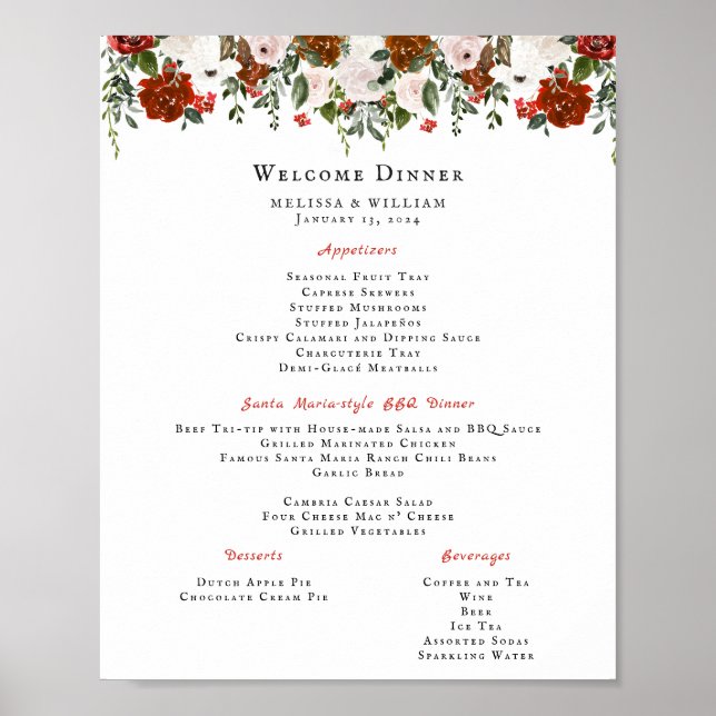 Affiche Rustique Floral | Menu de mariage botanique bohème (Devant)