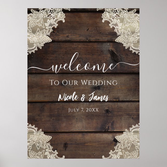 Affiche Rustique Grange Bois & dentelle Romantique Mariage (Devant)