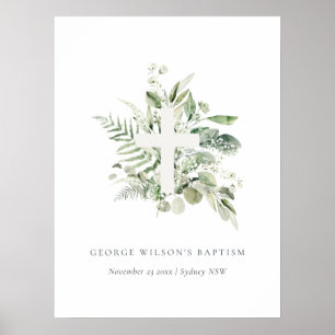 Affiche Rustique Green Eucalyptus Fern Foliage Croix Baptê