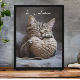 Affiche Rustique Hygge Saint-Valentin Tigré Chat Câlin Lai