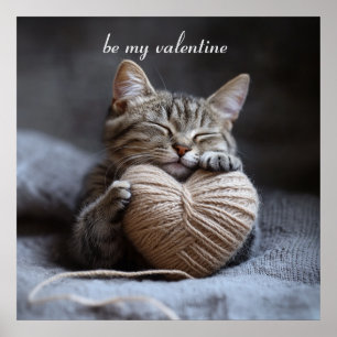 Affiche Rustique Hygge Saint-Valentin Tigré Chat Câlin Lai