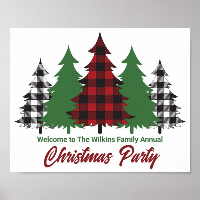 Affiche Rustique Red Plaid Joyeux Noël Arbres (Devant)