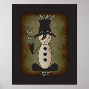 Affiche Rustique Snowman Melt Your Heart