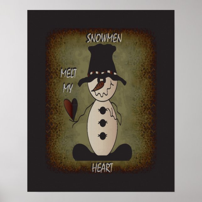 Affiche Rustique Snowman Melt Your Heart (Devant)