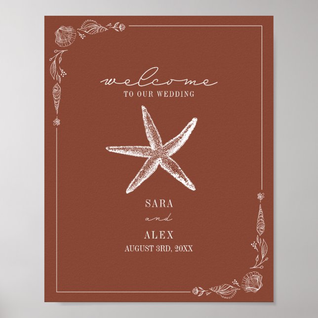 Affiche Rustique Starfish Terracotta Beach Mariage Bienven (Devant)