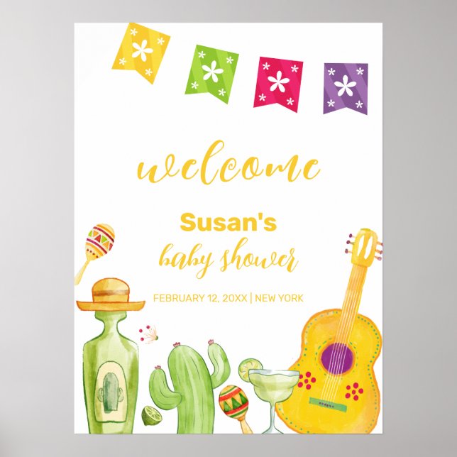 Affiche Rustique Taco 'Bout Cactus Lime Baby shower Bienve (Devant)