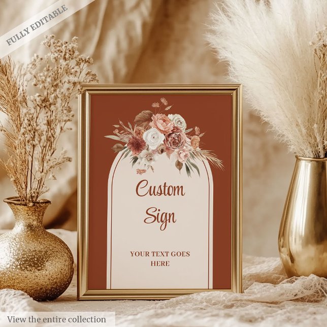 Affiche Rustique Terracotta Pampas Sage Boho Mariage Flora (Rustic Terracotta Pampas Sage Boho Floral Wedding Poster)