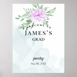 Affiche Rustique violet Rose Eucalyptus Graduation Bienven