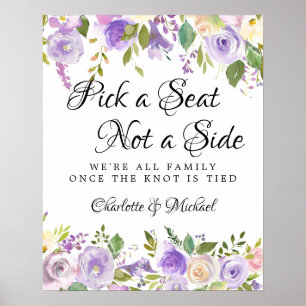Affiche Rustique violet Rose Floral Mariage Cérémonie Sièg