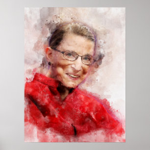 Affiche Ruth Bader Ginsburg Aquarelle souriante Portrait R