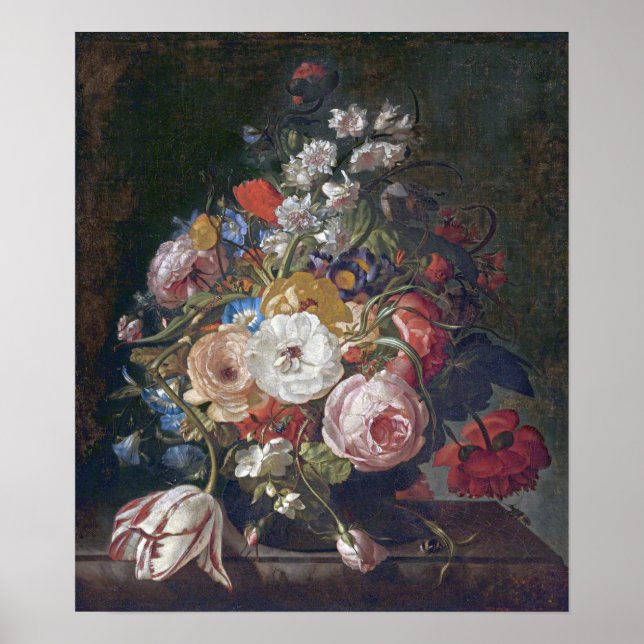 Affiche Ruysch - Bouquet de fleurs dans un vase en verre (Devant)
