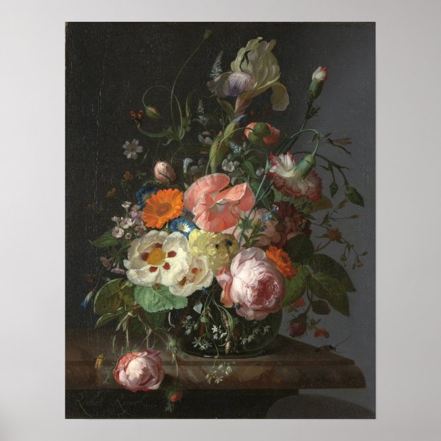 Affiche Ruysch - Nature morte avec des fleurs sur une tabl (Devant)