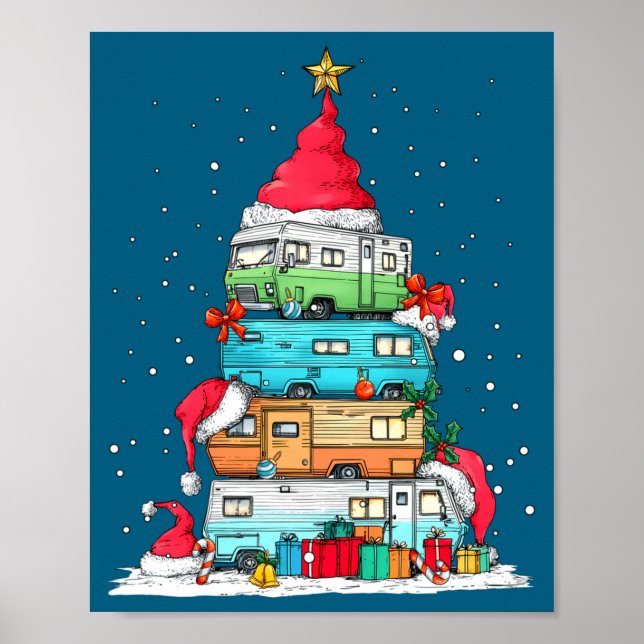 Affiche Rv Camng Camper Travel Vacation Christmas Tree Xma (Devant)