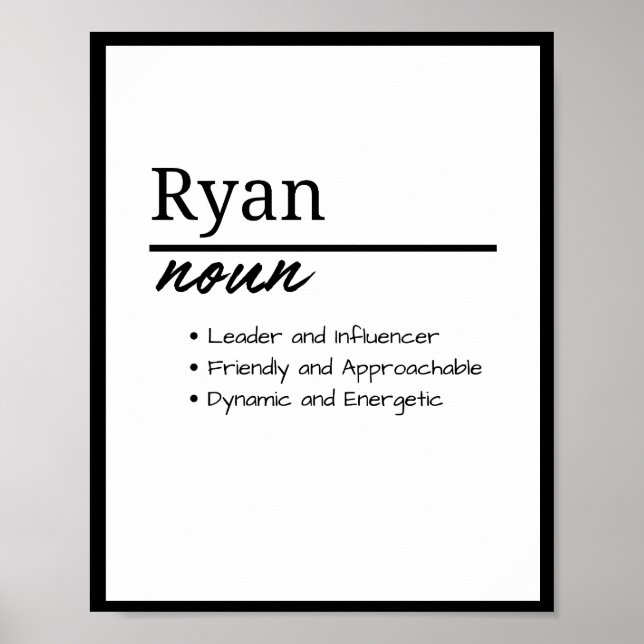 Affiche Ryan, Définition de prénom personnalisé garçon (Devant)