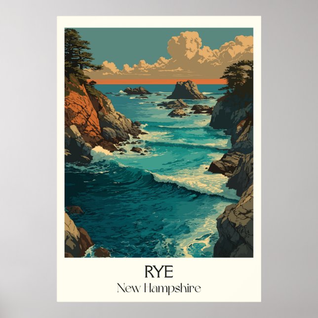 Affiche Rye New Hampshire Rochers Côtiers (Devant)