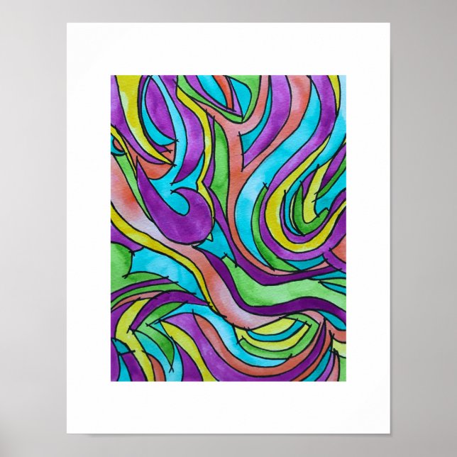 Affiche Rythme de Couleur - Art Abstrait Psychedelique Aqu (Devant)