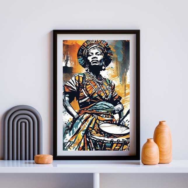 Affiche Rythme de son esprit - African Drummer Woman Art (Créateur téléchargé)