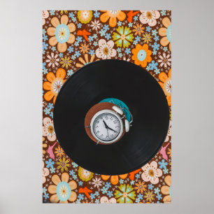 Affiche Rythme Groovy : Disque Vinyle & Réveil Rétro Ar