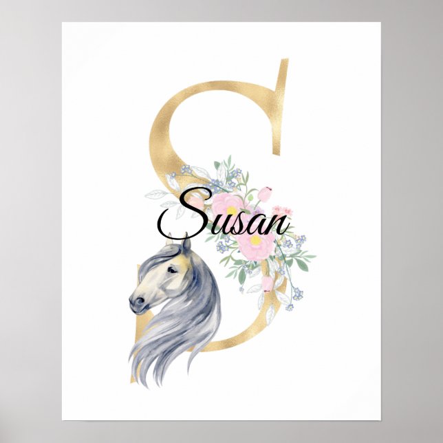Affiche S lettre nom personnalisé monogramme avec cheval p (Devant)