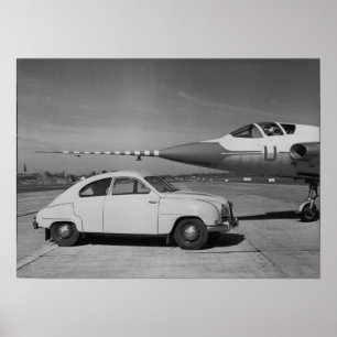 Affiche Saab 93b Vintage 1958 Photo en noir et blanc 