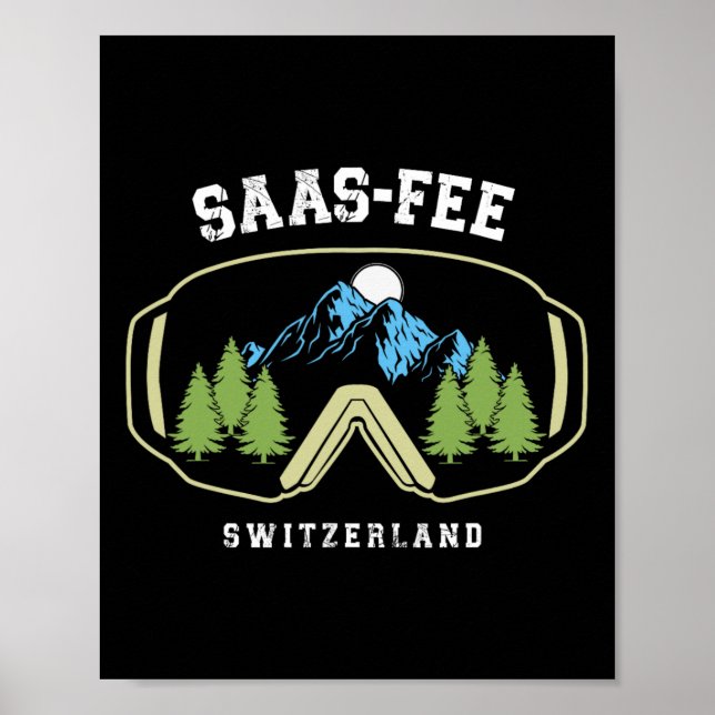 Affiche Saas-fee Lunettes de Ski Station de Suisse Alpes S (Devant)