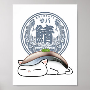 Affiche Saba Mackerel Sushi Cat