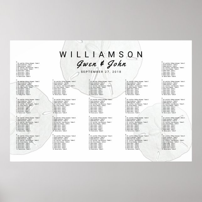 Affiche Sable Dollar Réception de mariage Seating Chart Po (Devant)