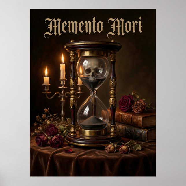 Affiche Sablier Memento Mori Crâne Vanité Sombre (Devant)