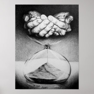 Affiche Sablier Temps Mains Dessin au crayon Art surréalis
