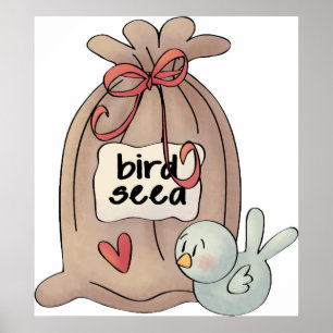 Affiche Sac à graines d'oiseaux avec cou et coeur