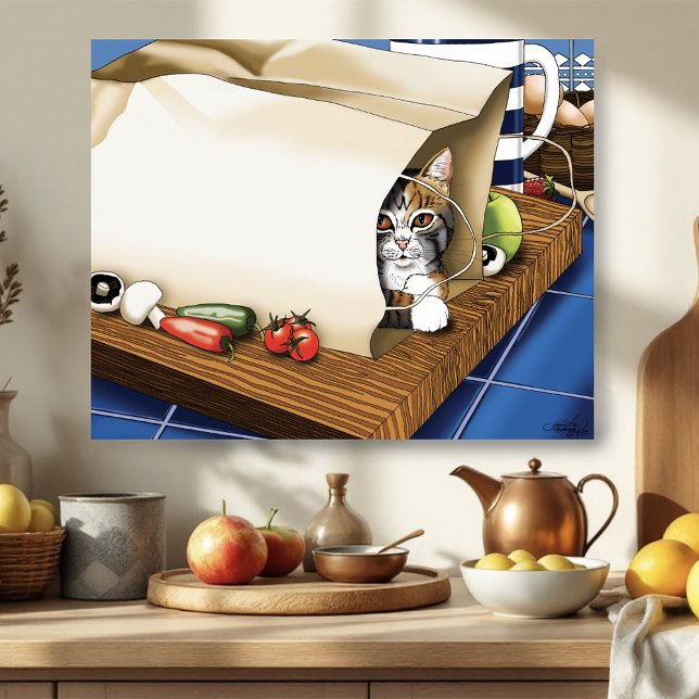 Affiche Sac à provisions chat tigré curieux bleu mignon    (Créateur téléchargé)