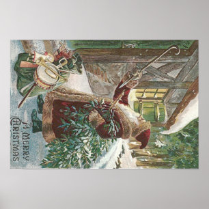 Affiche Sac de Noël du Père Noël de jouets Cottage