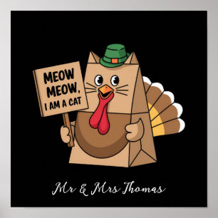 Affiche Sac en papier dinde Miaou Funny Thanksgiving Chat