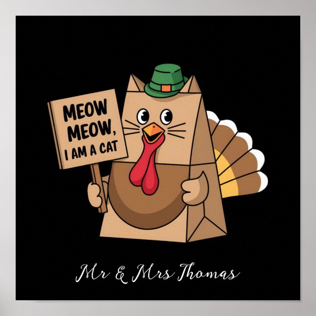Affiche Sac en papier dinde Miaou Funny Thanksgiving Chat  (Devant)
