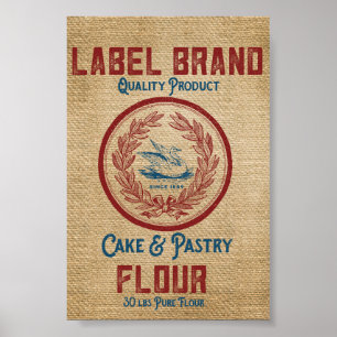 Affiche Sac vintage à farine de pâtisserie de gâteau de