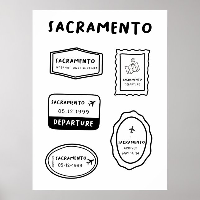 Affiche Sacramento - Collection de timbres de voyage | Min (Devant)