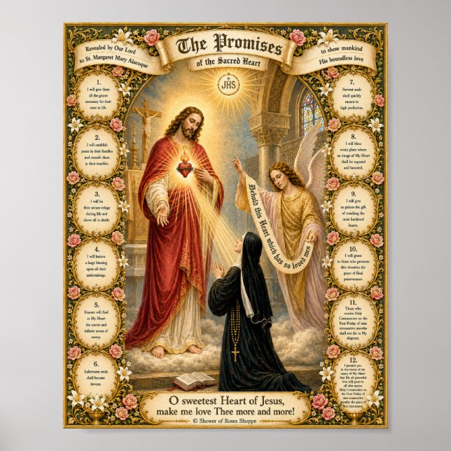 Affiche Sacré-Cœur de Jésus Douze Promesses Catholique  (Devant)