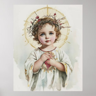 Affiche Sacré Coeur Enfant Jésus Vintage Religieux