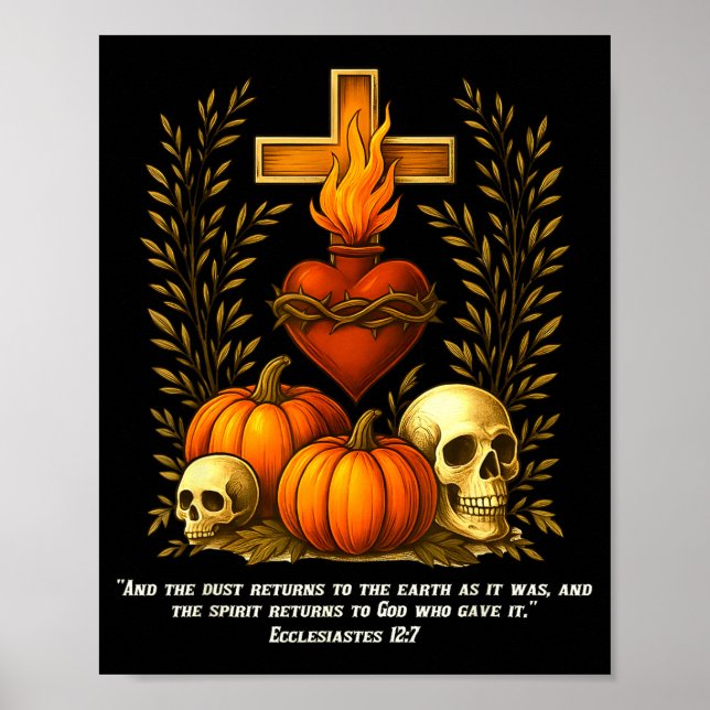 Affiche Sacré-Cœur Halloween Jésus Crânes Citrouilles Chri (Devant)