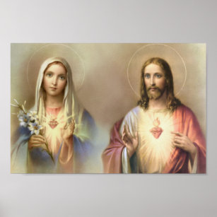 Affiche Sacré Coeur Jésus Immaculer Marie Religieuse