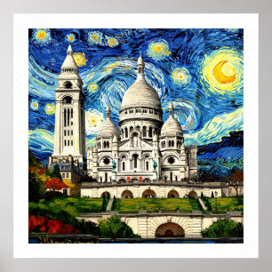Affiche Sacre-Coeur Paris France Nuit Étoilée