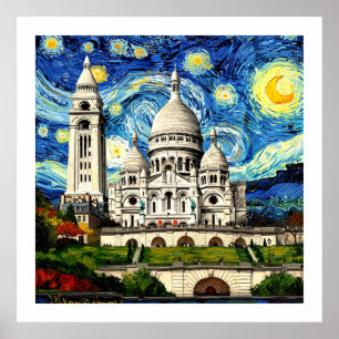 Affiche Sacre-Coeur Paris France Nuit Étoilée