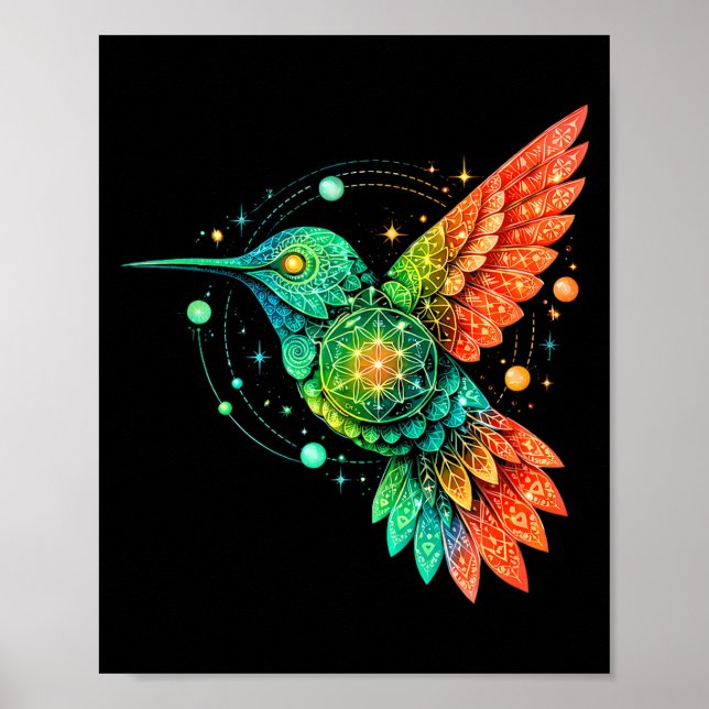 Affiche Sacred Geometry Hummingbird Mystic Celestial Desig (Devant)